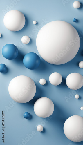 An abstract illustration of floating spheres set against a blue backdrop, offering a modern and artistic visual appeal.