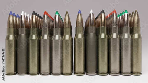 ammo cartridges pack with different sizes. photo