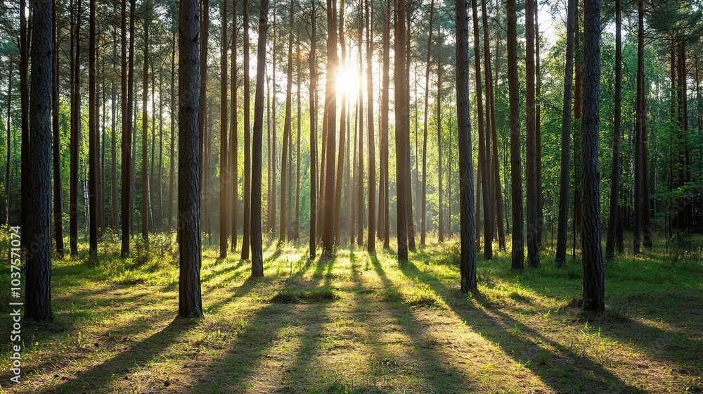 Sunlit Pine Forest Path Sunlit Pine Forest Path