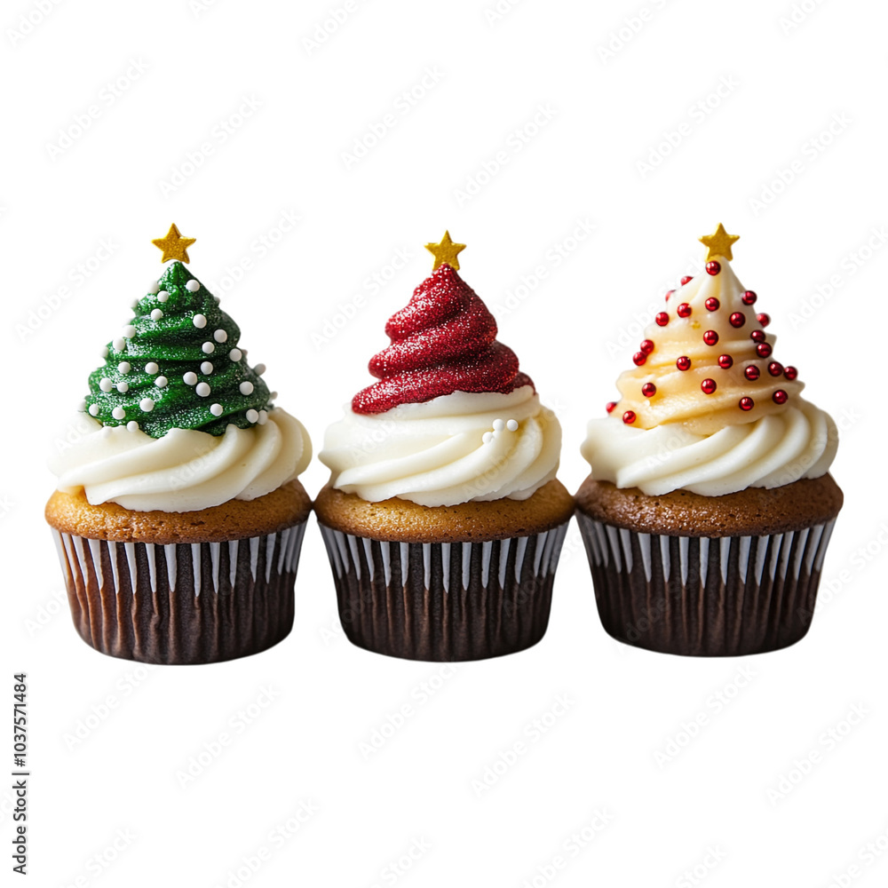 A Row of Four Cupcakes with White Frosting A Row of Four Cupcakes with White Frosting