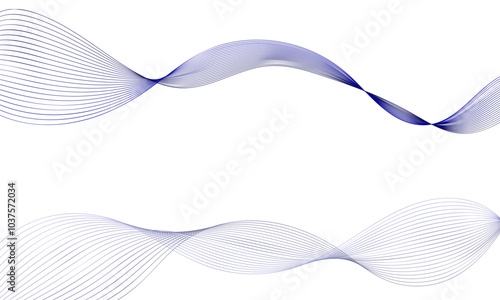 Vector curvy abstract line art wavy flowing dynamic blue white background in concept music or sound, wave, wind, information flow