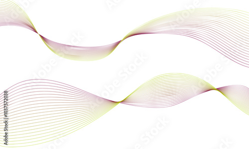 Vector curvy abstract line art wavy flowing dynamic pink yellow white background in concept music or sound, wave, wind, information flow