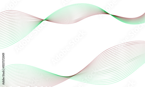 Vector curvy abstract line art wavy flowing dynamic green pink white background in concept music or sound, wave, wind, information flow