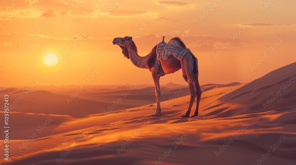 Camel Silhouette at Sunset in the Desert Camel Silhouette at Sunset in the Desert
