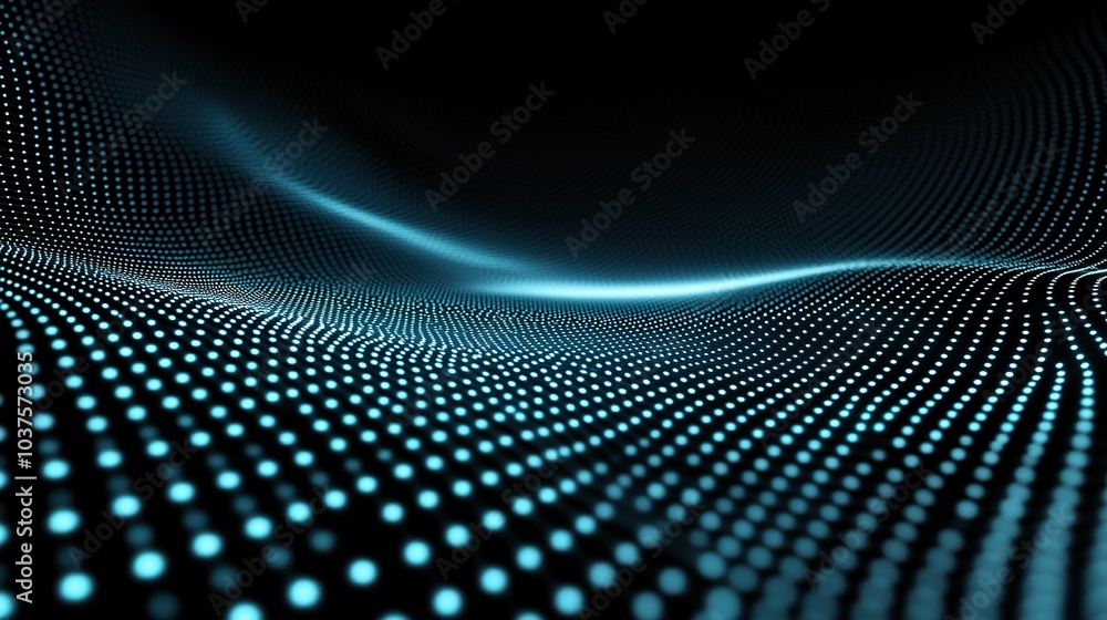 Digital Wave: Abstract teal light dots forming a wave on a black background. Futuristic and technological concept. Digital Wave: Abstract teal light dots forming a wave on a black background. Futuristic and technological concept.