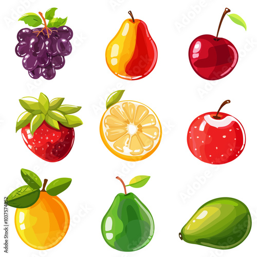 Vector Image set of fruit icons, isolated on a white background, fruit icon wallpaper