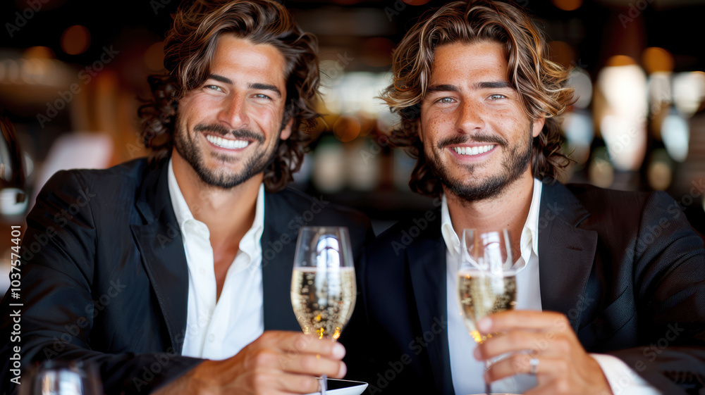 excited gay man and laughing on grey backdrop, couple excited gay man and laughing on grey backdrop, couple
