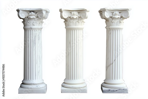 Classic antique marble column set. white doric column. ancient greek pillar. isolated on white background or transparent background