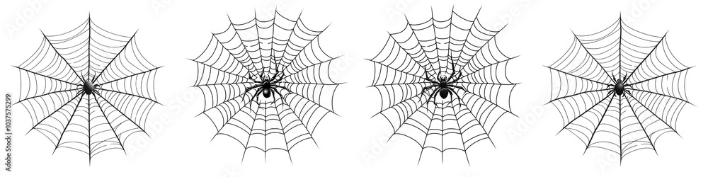 Set of A Vector sticker of a black spider web on a transparent background cutout, PNG file. Set of A Vector sticker of a black spider web on a transparent background cutout, PNG file.