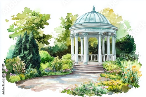 Garden Rotunda, watercolor clipart illustration with isolated background.  photo