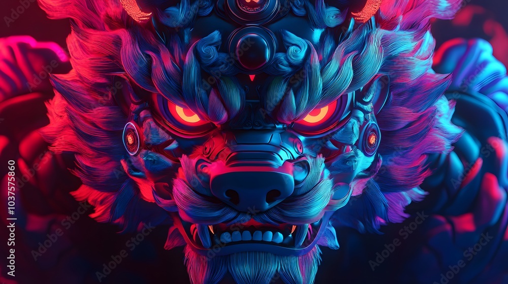 Fototapeta premium Dog, Dragon, Neon, Geometric, Abstract, Texture, Pattern Background, Wallpaper, Cover and Screen for Smartphone, PC, Laptop, 9:16 and 16:9 Format