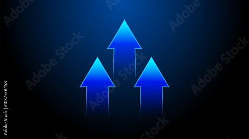 Light arrow up. Blue glowing arrows pointing up. Growth, innovation, marketing, business.
