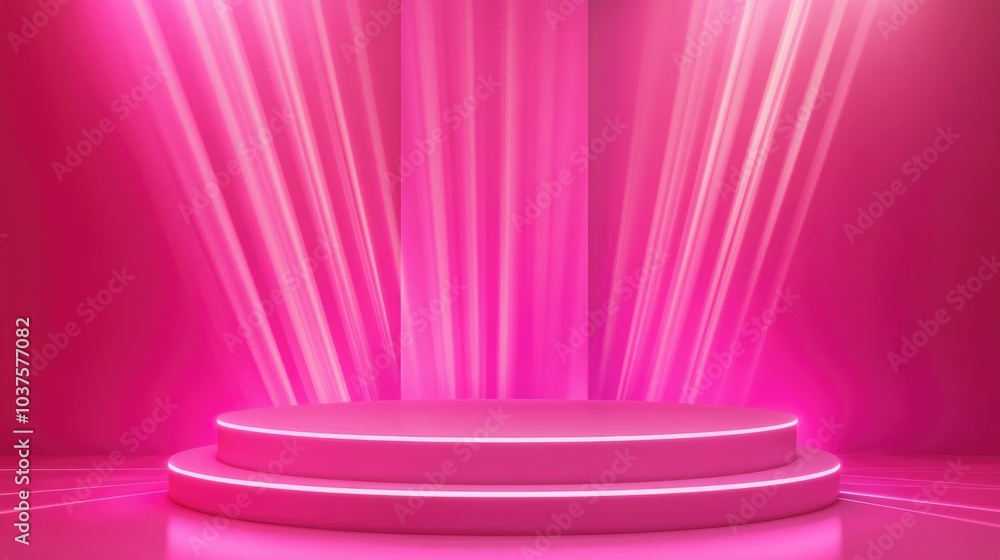 3D illustration of an empty scene featuring neon lights and rays suitable for product display or presentation 3D illustration of an empty scene featuring neon lights and rays suitable for product display or presentation