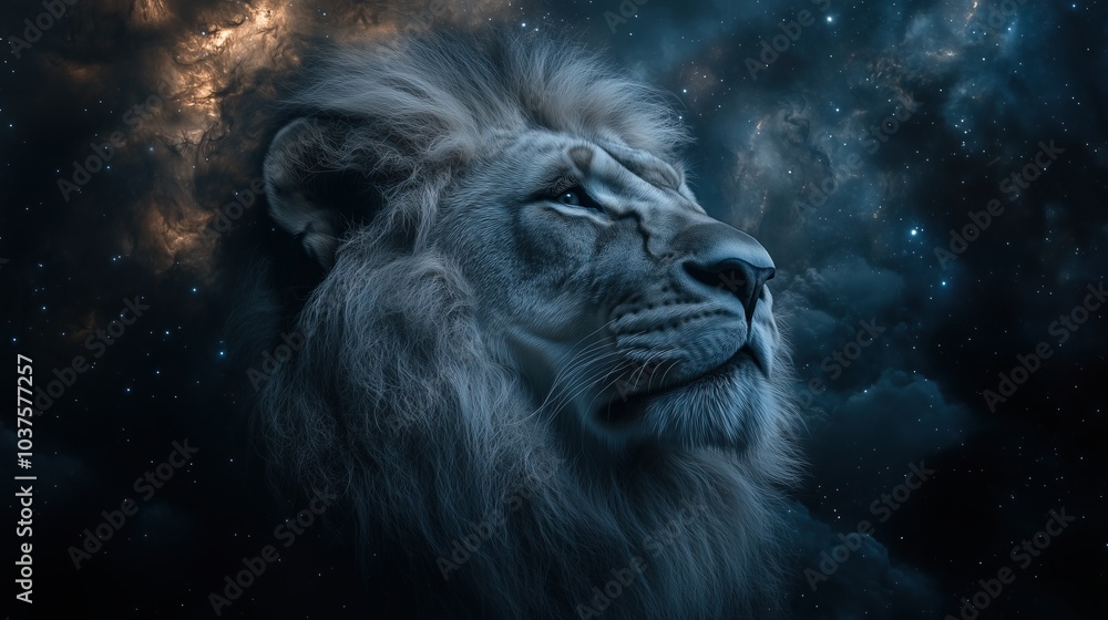 Lion king in outer space. Lion on space background Lion king in outer space. Lion on space background