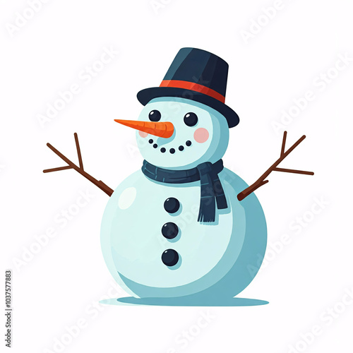 cute cartoon snowman with hat and scarf  on white background - illustration clipart photo