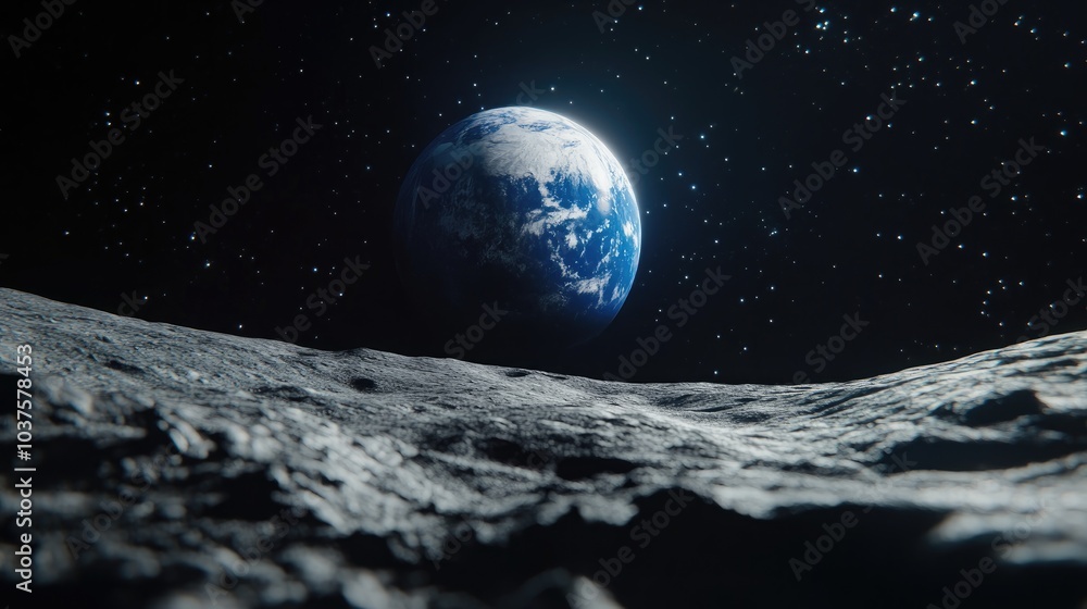 Obraz premium Earth viewed from the moon in a 3D cartoon rendering