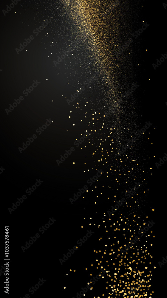 Obraz premium Glittering gold on a black background, blurred light effects, sparkling, bokeh effect, a luxurious and glamorous style. AI generation.