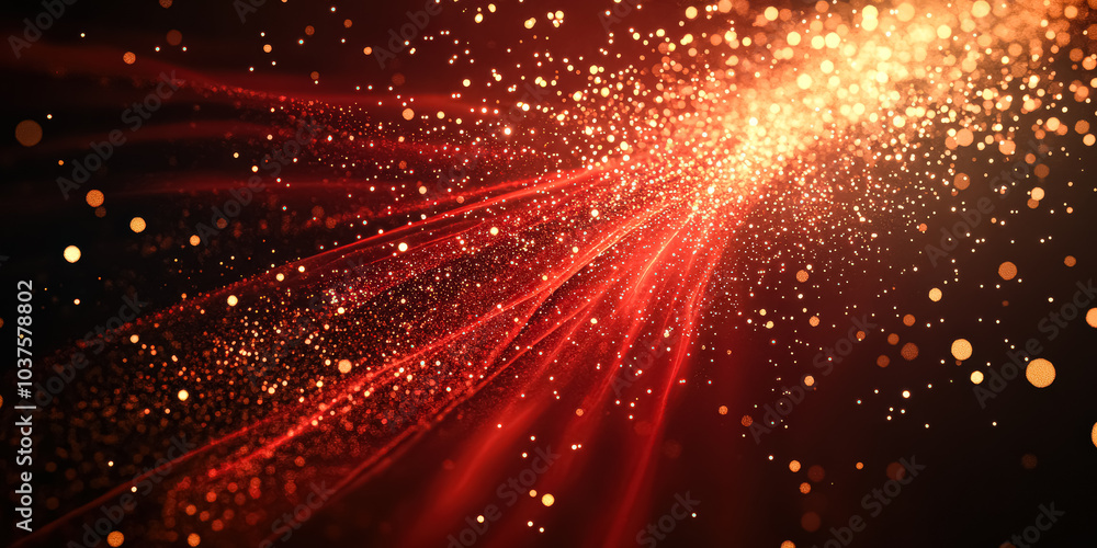 Naklejka premium Red and gold background with a red line in the middle. The background is filled with small red and gold dots. christmas or new year concept