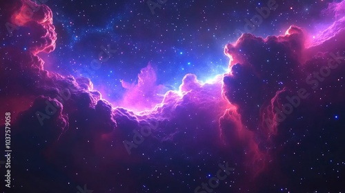 Fototapeta Naklejka Na Ścianę i Meble -  Infinite space background featuring nebula and stars in a 3D cartoon rendering