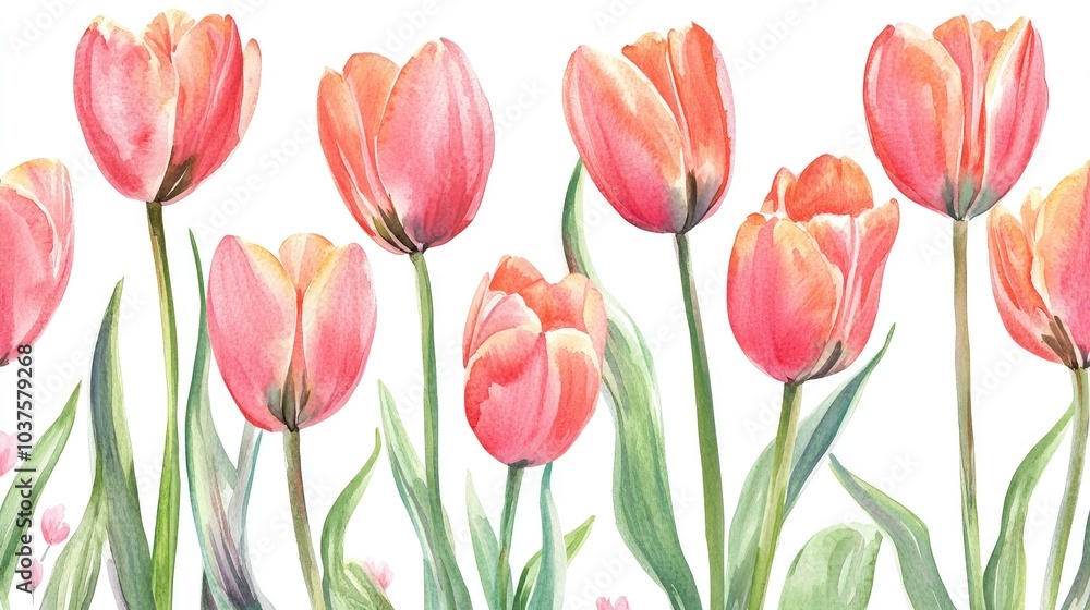 Seamless design featuring whimsical pink flowers Hand painted watercolor tulips Vibrant spring themed artwork Seamless design featuring whimsical pink flowers Hand painted watercolor tulips Vibrant spring themed artwork