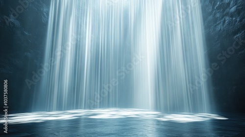 Majestic waterfalls cascading down into a serene pool of light capturing the beauty of nature's power and tranquility