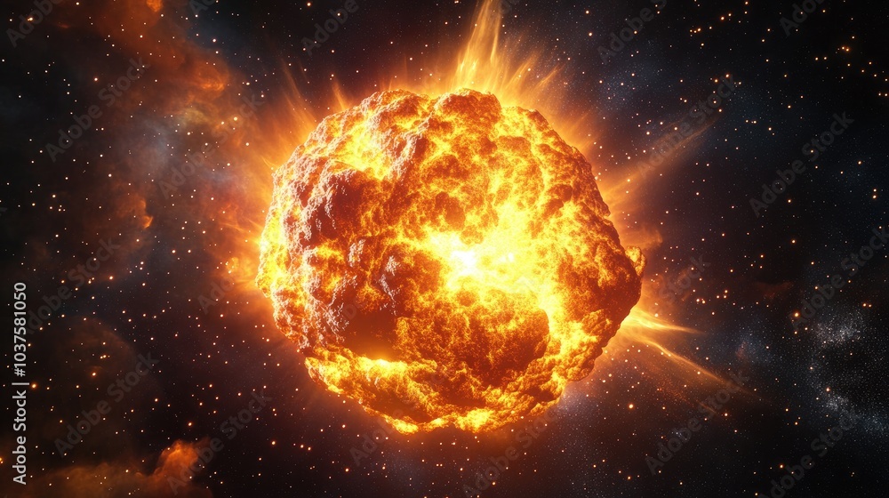 Exploding supernova in space forming a nebula in 3D cartoon rendering Exploding supernova in space forming a nebula in 3D cartoon rendering