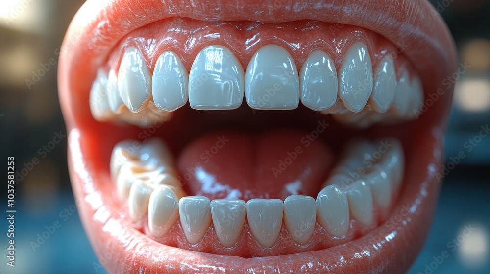 Fototapeta premium Close-Up of a White Man's Mouth Showing His White Teeth