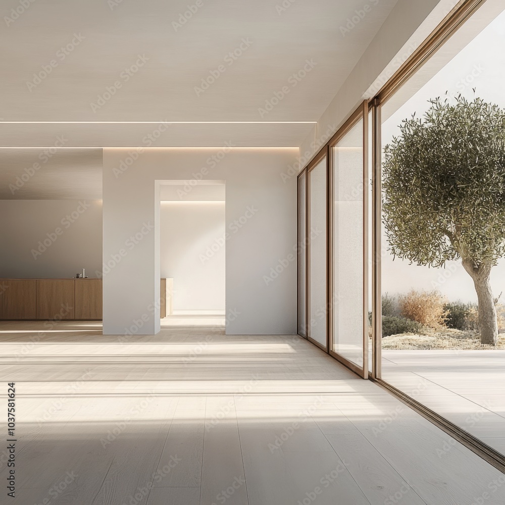 Obraz premium A large open room with a tree outside