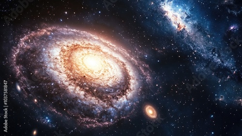 Galaxy in space depicted in a 3D cartoon rendering showcasing the beauty of the universe and a black hole