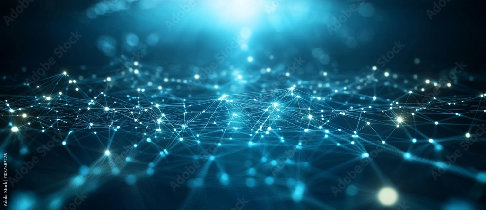 Graphicon banner with blue abstract background, a network grid, and particles arranged in a network. Sci-fi digital technology, network connection and data graphics. Developed with stock (AI). Graphicon banner with blue abstract background, a network grid, and particles arranged in a network. Sci-fi digital technology, network connection and data graphics. Developed with stock (AI).