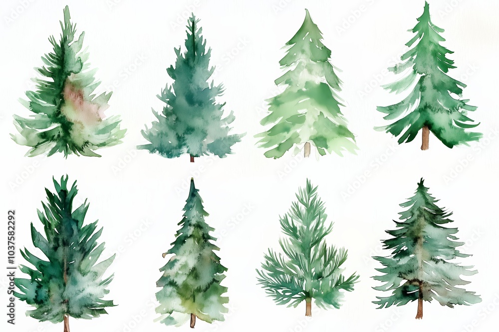Hand drawn watercolor christmas tree set Hand drawn watercolor christmas tree set