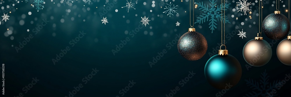 A festive background featuring ornaments and snowflakes for the holiday season. A festive background featuring ornaments and snowflakes for the holiday season.