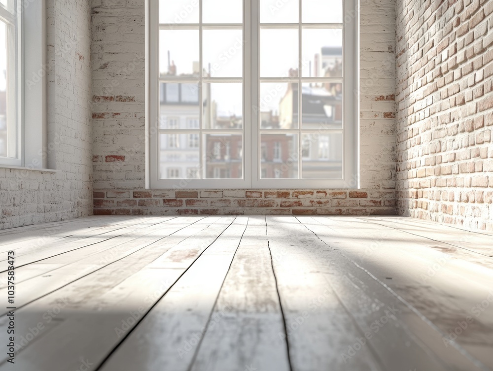 A room with a brick wall and a window A room with a brick wall and a window