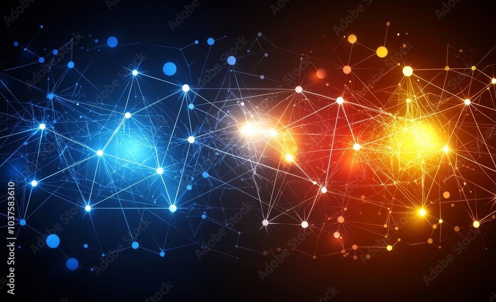 An artificial neural network. Big Data concept. Machine learning. 3D illustration of a polygonal mesh. Bokeh effect. An artificial neural network. Big Data concept. Machine learning. 3D illustration of a polygonal mesh. Bokeh effect.