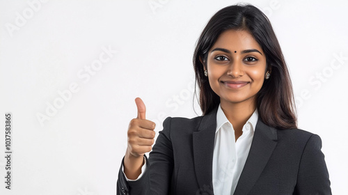 Female advocate showing thumb up isolated on white background