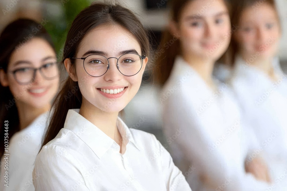 During a brainstorm with managers, blonde executive poses with crossed arms and a smile. Indoor portrait of european student with Asian and African friends. During a brainstorm with managers, blonde executive poses with crossed arms and a smile. Indoor portrait of european student with Asian and African friends.