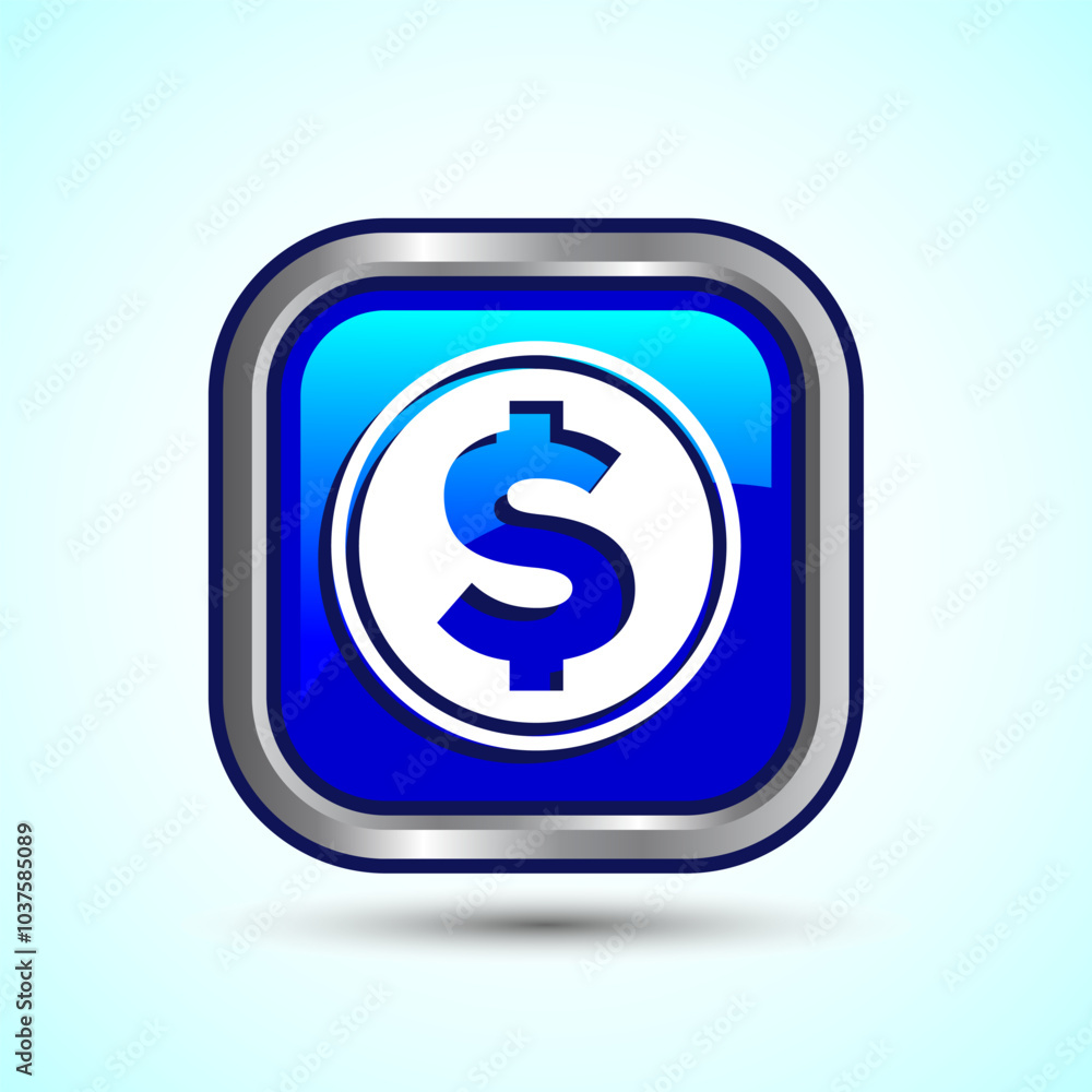 Dollar icon design illustration, Money icon sign for financial apps and websites, Blue Color Square Button Design Dollar icon design illustration, Money icon sign for financial apps and websites, Blue Color Square Button Design