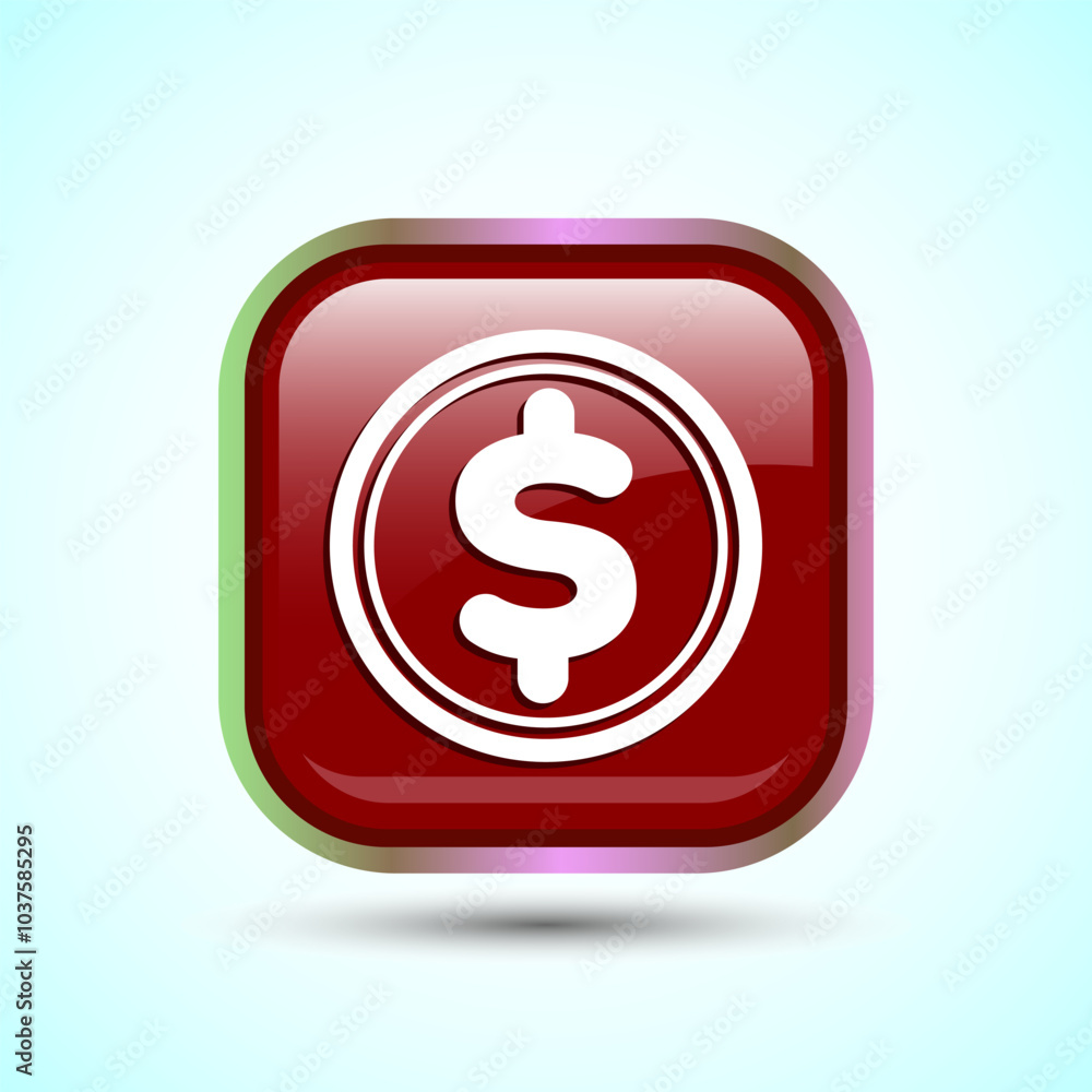 Dollar icon design illustration, Money icon sign for financial apps and websites, Red Color Square Button Design Dollar icon design illustration, Money icon sign for financial apps and websites, Red Color Square Button Design