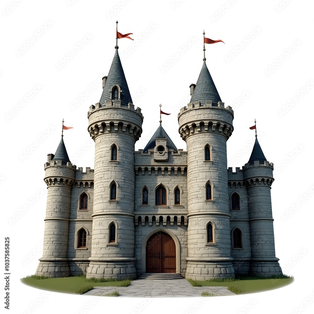 Fototapeta premium Majestic Castle Isolated on White Background