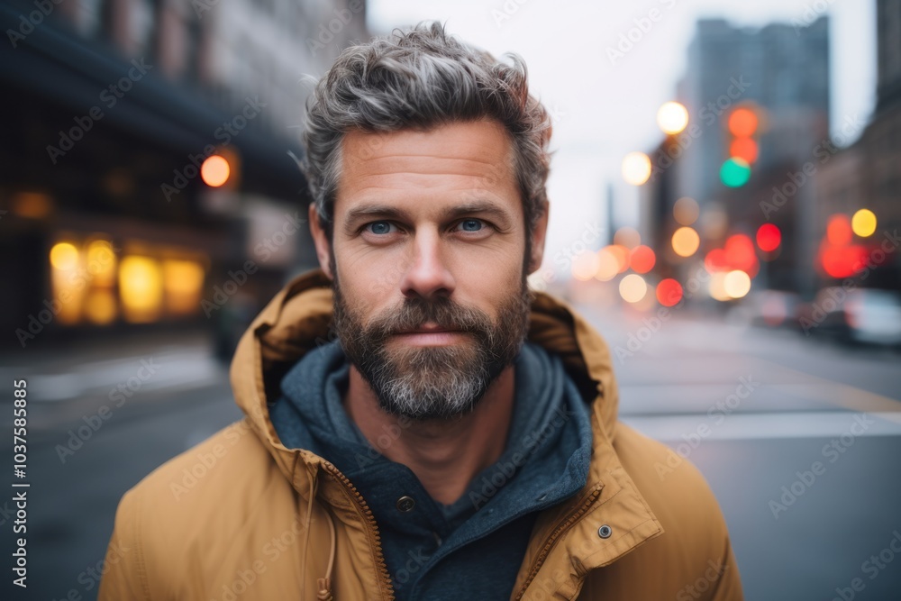 Portrait of a handsome mature man with a beard in the city Portrait of a handsome mature man with a beard in the city