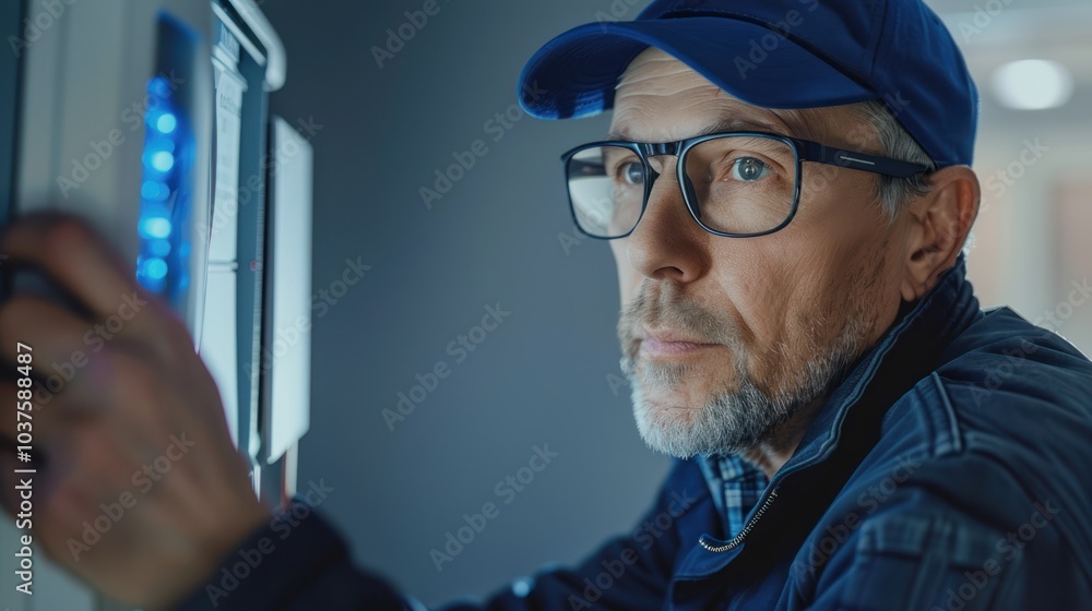 Electrician Working on a Panel Electrician Working on a Panel