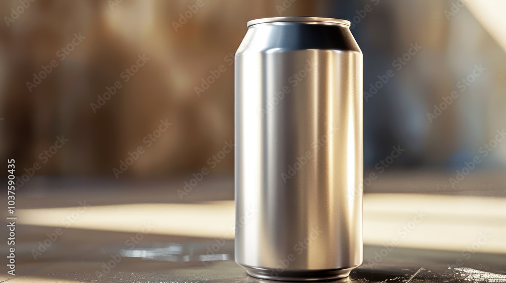 Silver Can on Table with a Blurred Background Silver Can on Table with a Blurred Background