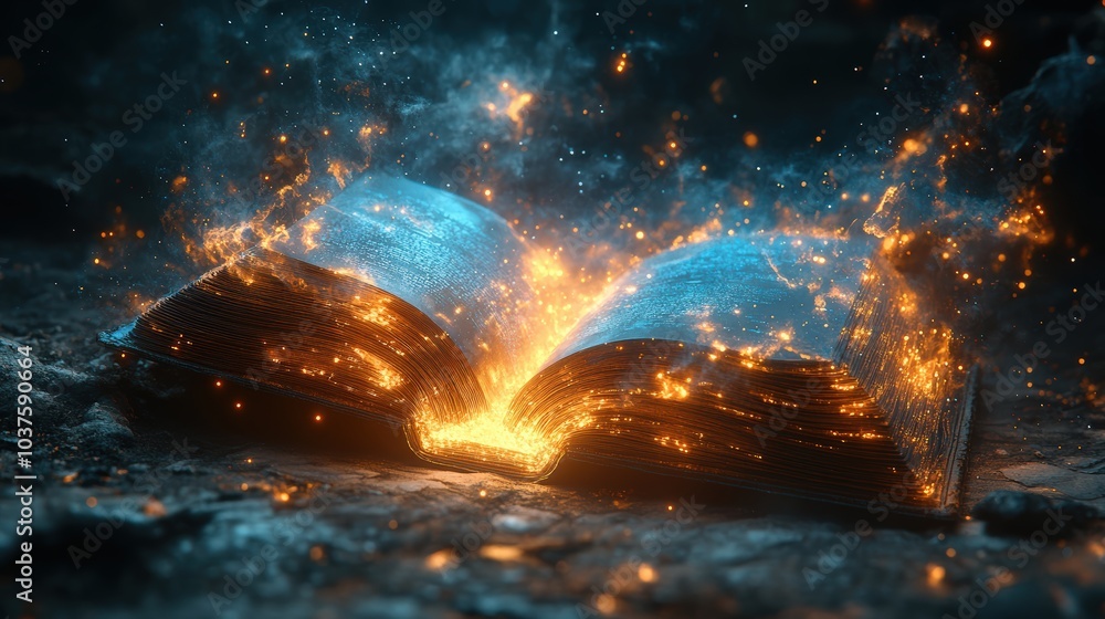 A magical book with glowing pages and swirling energy, embodying a captivating fantasy concept. A magical book with glowing pages and swirling energy, embodying a captivating fantasy concept.