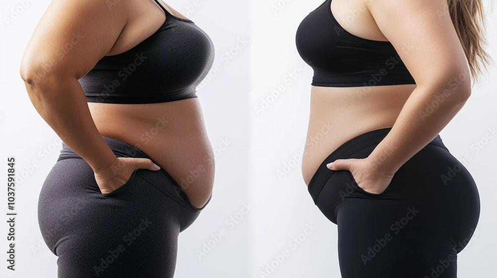 Fototapeta premium Close Up of fat woman abdomen isolated on white background