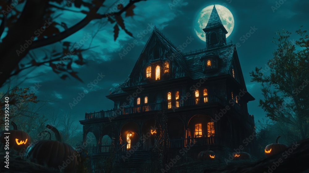 Haunted House on a Spooky Halloween Night Haunted House on a Spooky Halloween Night
