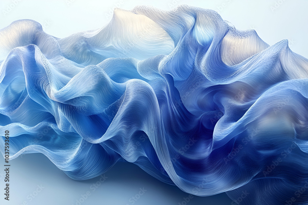 Obraz premium A delicate, flowing fabric in shades of blue, exhibiting soft, rippled textures that evoke a sense of calm and fluidity.