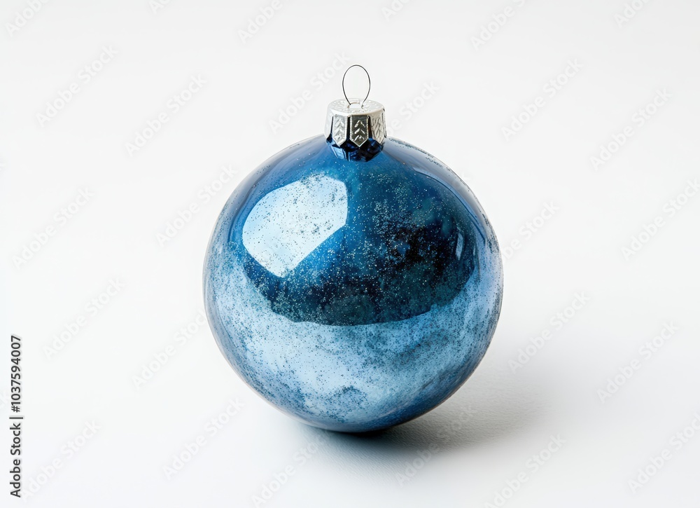 Blue Christmas ornament on a white background. Christmas ball. Happy New Year Blue Christmas ornament on a white background. Christmas ball. Happy New Year