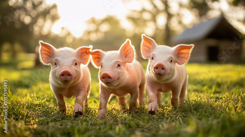 Cute pigs in farm pig farming concept