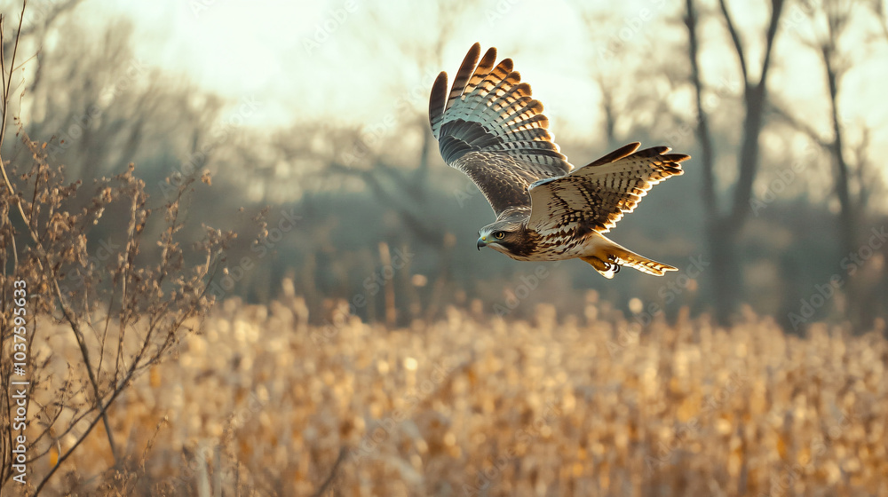 Fototapeta premium A hawk soaring above the mountains