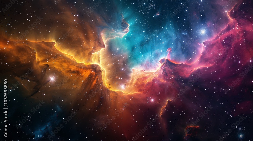 Nebula and stars in deep space, with a vibrant mix of colors and cosmic dust Nebula and stars in deep space, with a vibrant mix of colors and cosmic dust